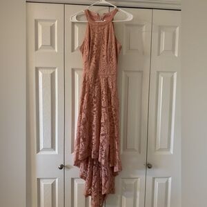 Chic Lace High-Low Dress in Blush